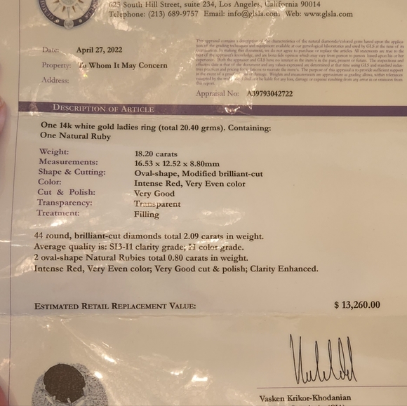 18ct Deep Red Natural Ruby, 2ctw Diamond 14k White Gold Cocktal Ring. - Picture 11 of 11